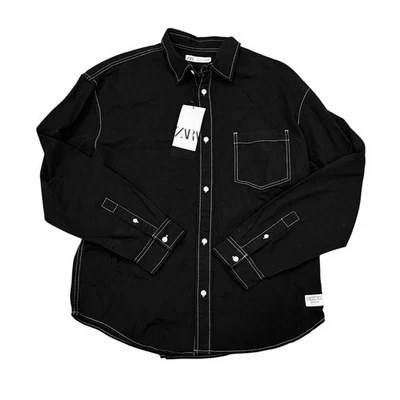 Mens Zara DNWR Button down Shirt NWT BLACK Size Large  - Image 1 of 4