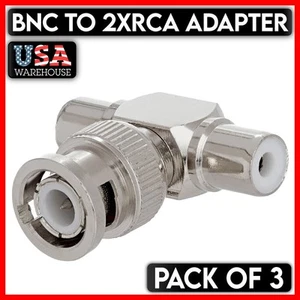 Adaptador doble RCA hembra a BNC macho conector coaxial divisor convertidor paquete de 3 - Imagen 1 de 3