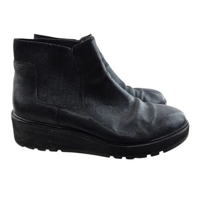 Eileen Fisher Ankle Boots Womens 11 Black Leather Chelsea Wedge Heel Pull On - Image 1 of 4