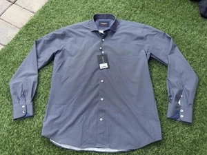 Camisa de vestir Maceoo nueva con etiquetas diseño geométrico azul/blanco | para hombre talla 5/XL - Imagen 1 de 2