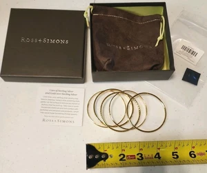 18K GOLD over Silver set of 5 textured Bangles by Ross Simons in BOX NIB CIB - Picture 1 of 7
