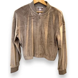 Victoria's Secret Velour Bomber Cropped Jacket Elastic Waist Taupe Sz M NWT - Picture 1 of 6