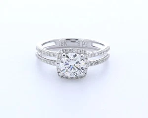 Anillo con halo de oro blanco de 18 quilates de corte redondo E/VVS2 de diamantes creados en laboratorio de 2,1 quilates - Imagen 1 de 4