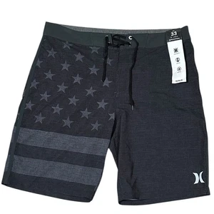 Hurley Herren Boardshorts USA Logo grau schwarz gestreift Sternenmuster Kordelzug 33 Zoll  - Bild 1 von 7