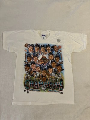 VTG 1997 Florida Marlins World Champions Caricature MLB Pro Player T-Shirt SZ 12 - Image 1 of 4