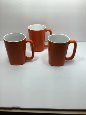 Set of 3 Rachael Ray Round & Square 14 oz Orange & White Coffee Tea Mug Cup - Image 1 of 4