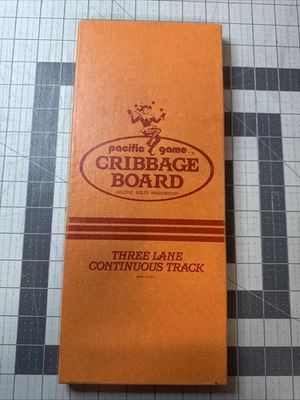 Vintage 3 Lane Continuous Track Cribbage Board by Pacific Game Co Walnut W/Pegs - Image 1 of 4