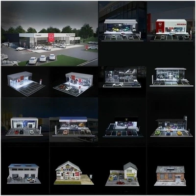 1/64 Diorama Coche Showroom Modelo LED Ciudad Garaje Edificio Estacionamiento Escena Modelo Foto 1 de 4
