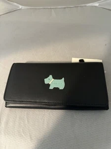 Cartera RADLEY LONDON Scotty de cuero negro/verde azulado completa a presión - Imagen 1 de 4