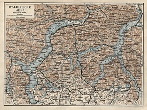Lagos de la Alta Italia litografía en color original mapa Biblia Inst. 1880 - Imagen 1 de 1