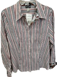 NWT $149 Gerry Weber Blouse 12 Green/Red/Tan/White Stripes & Paisley 100% Cotton - Picture 1 of 9