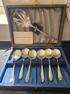 Vintage Silver-Plated Spoon Set in Presentation Box – 6 Teaspoons & 1 Serving Sp - Picture 1 of 5