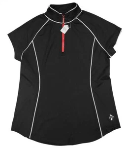 JOFIT Black White Pipeing 1/4 ZIP S/S POLO TOP Golf Tennis Pickleball Mint! M - Picture 1 of 2