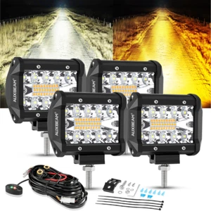 AUXBEAM 4 PIEZAS 4" LED Barra de Luz de Trabajo Ámbar/Blanco 6 Modos Estroboscópico Todoterreno Camión 4x4 - Imagen 1 de 12