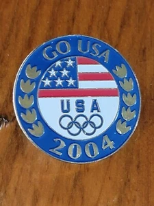 Go USA Summer Olympics 2004 Flag Red White Blue Stars Stripes Pin Lapel - Picture 1 of 3