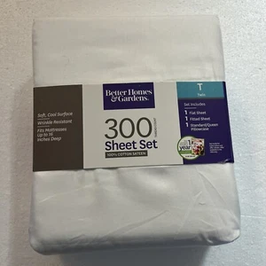 Better Homes & Gardens 100% Cotton Twin  Bed 300 Thread Count Sheet Set  White - Picture 1 of 7