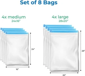 8 PACK GROSSE ROLL-UP KOMPRESSION PLATZSPARER BEUTEL VAKUUMFREI WIEDERVERWENDBAR - Bild 1 von 7