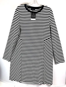 TOP SHOP Sz 12 Black White Stripe Dress w/ Long Sleeves small flaw - Picture 1 of 8