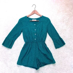 Abercrombie Kids Green Polka Dotted 3/4 Sleeve Romper Shorts 11/12 XS Small - Picture 1 of 5