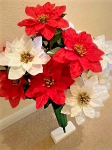 Weihnachtsstern Friedhof Seidenblume ROT-WEISS Vase mit Grünstrauß - Bild 1 von 11