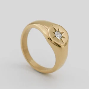 18K Gold Plated North Star Ring, Water Resistant, Signet Star Ring, For Women - Picture 1 of 4