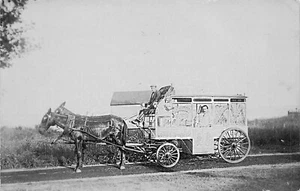Carro tirado por caballos palomitas de maíz Coney Island NY (texto en vagón) foto postal real - Imagen 1 de 3