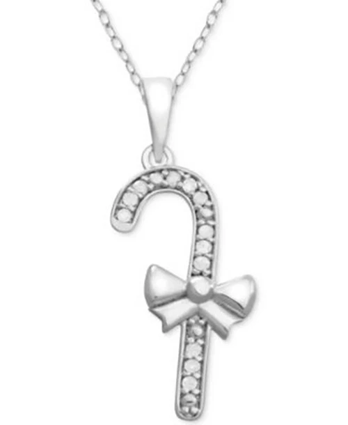 Department Sterling Silver Diamond Candy Cane Pendant Necklace D904