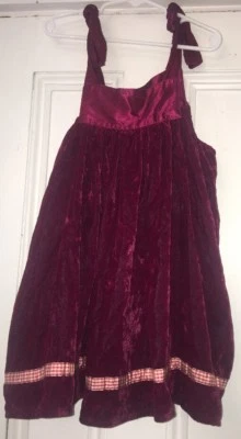 BABY LULU Girls OXBLOOD Red Crushed Velvet Jumper Dress Ribbon Straps Sz 4t - Image 1 of 2