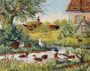 New Needlepoint Tramme Kit: DUCKS IN A POND w/Petit Point 12"x10" - Picture 1 of 5