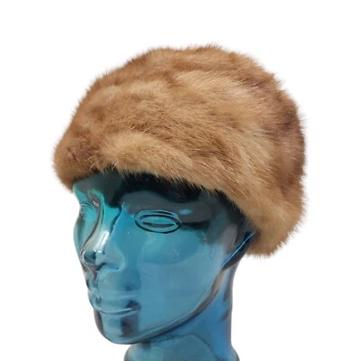 Mr D Womens Hat Vtg 1960s Light Brown Mink Fur Pillbox Mid Century Modern Luxury - Image 1 of 4