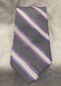Michael Kors Designer Luxury 100% Silk Neck Tie Gray with Purple Stripes NWOT - Picture 1 of 3