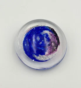 Glass Purple & Blue Color Accent Round Flat Paperweight - Picture 1 of 10
