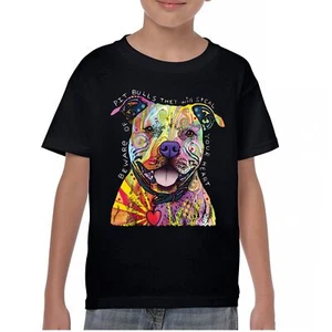 Vorsicht vor Pitbulls Jugend T-Shirt Dean Russo Art bunt süß Hund Kinder - Bild 1 von 50