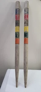 vintage large Sportcraft Croquet Stakes Wooden Goal End Posts 24" weathered - Picture 1 of 9
