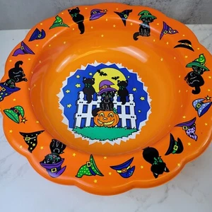 Vintage Berman Industries Halloween Candy Dish Bowl Black Cats Pumpkins Kitsch - Picture 1 of 6