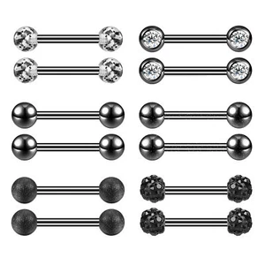 6 Pairs/Lot 14G Stainless Steel Tongue Ring Barbell Nipple Ring Piercing Jewelry - Picture 1 of 17