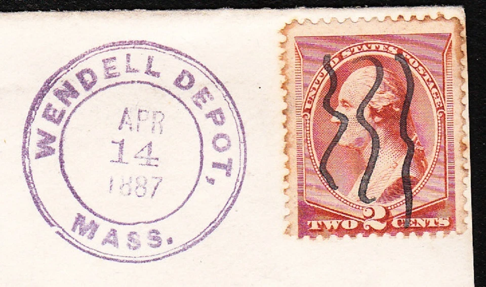 Violet Wendell Depot 1887 Postmark Massachusetts Small Town Pen Cancel Cover 8y - Image 1 of 1