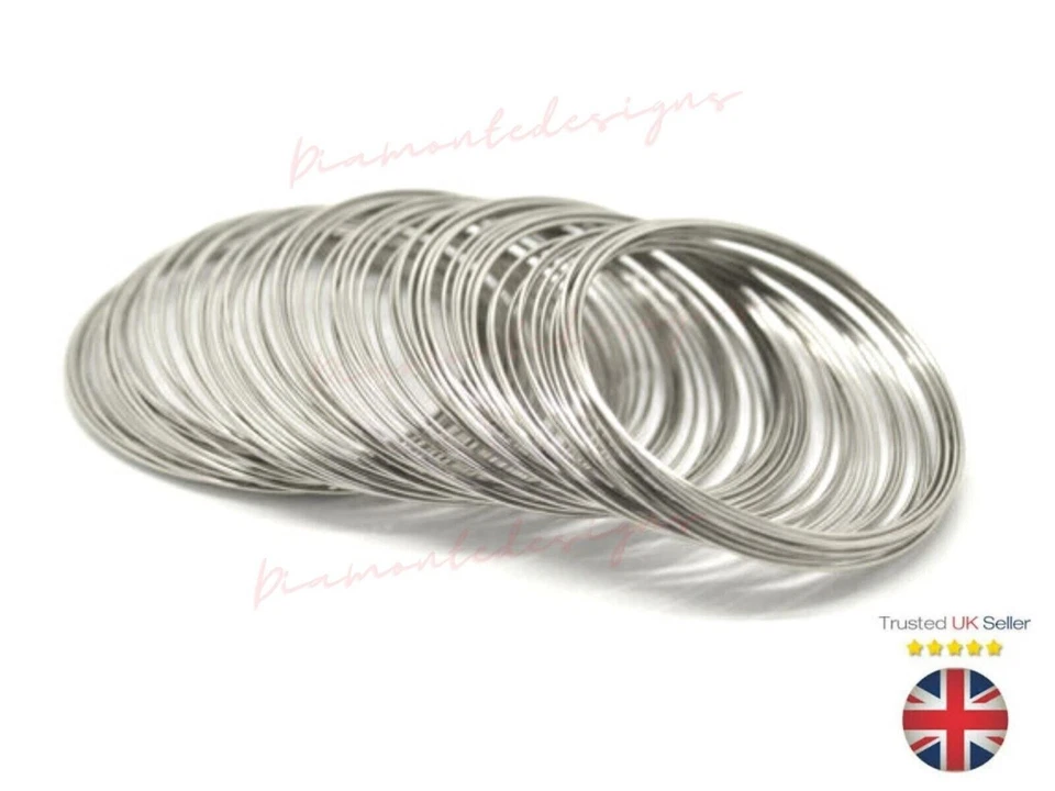 50 Loops Steel Memory Wire Bracelet Coil 40mm 60mm 70mm 80mm  Jewellery Craft UK - Image 1 of 1
