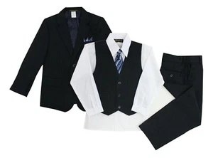 Kids Boys Pinstripe Suit 5 Pieces Set with Vest and Tie Size 2T-14 Two Button  - Picture 1 of 13