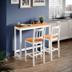 Solid Wood Breakfast Kitchen Bistro Bar Dining Table and 2 Chairs Set White - Picture 1 of 8