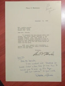 PAUL  WARNKE & ISABELLA GRANDIN Autographed Signed 1979 Letter SALT Nuclear Arms - Picture 1 of 5