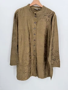 Chico's Womens 100% Silk Floral Beaded Button Up Tunic Size 3/XL Elegant Artsy - Picture 1 of 12