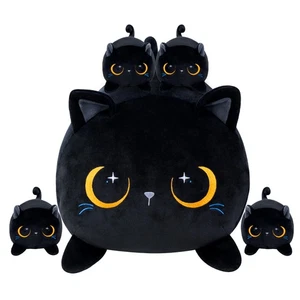 Black Cat Plush Cute Cat Stuffed Animal with 4 Baby Soft Pillow Christmas, Th... - Picture 1 of 6