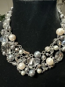 White House Black Market Huge Crystal, Pearl And Beaded Statement Necklace - Picture 1 of 4