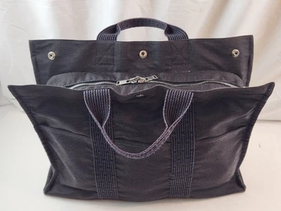 Authentic HERMES Herline Tote Bag MM Her Line Gray Canvas Zip Fourre Tout Garden - Image 1 of 4