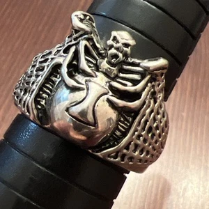 Vintage 1980s Signed DS 85 Biker Ring Black Widow Spider Skull Head Size 11 - Picture 1 of 12