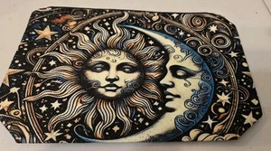 Celestial Cloth Makeup Bag With Zipper Closure. Sun Moon Stars - Picture 1 of 7