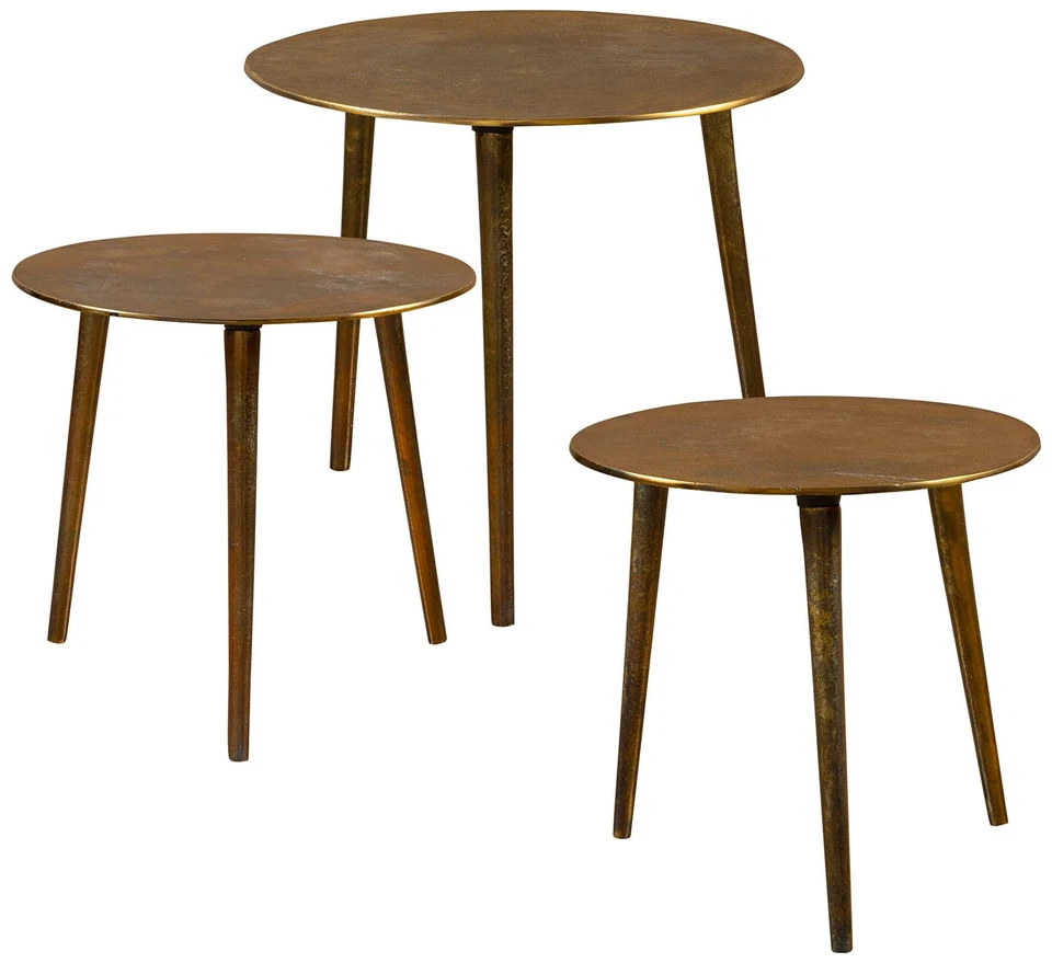 Modernas Mesas Anidadoras de Metal Dorado Juego de 3 Patas Cónicas para Salón Dormitorio Foto 1 de 1