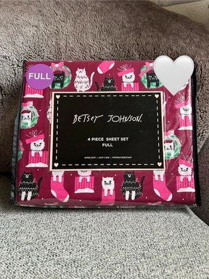 Новый! Набор из 4 простыней Betsey Johnson Holiday Cats венок чулки рождественские - Изображение 1 из 4