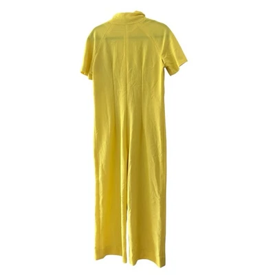 Vintage 60s Yellow Jumpsuit Short Sleeve Textured Knit Colorful Mod Mock Neck - Image 1 of 4